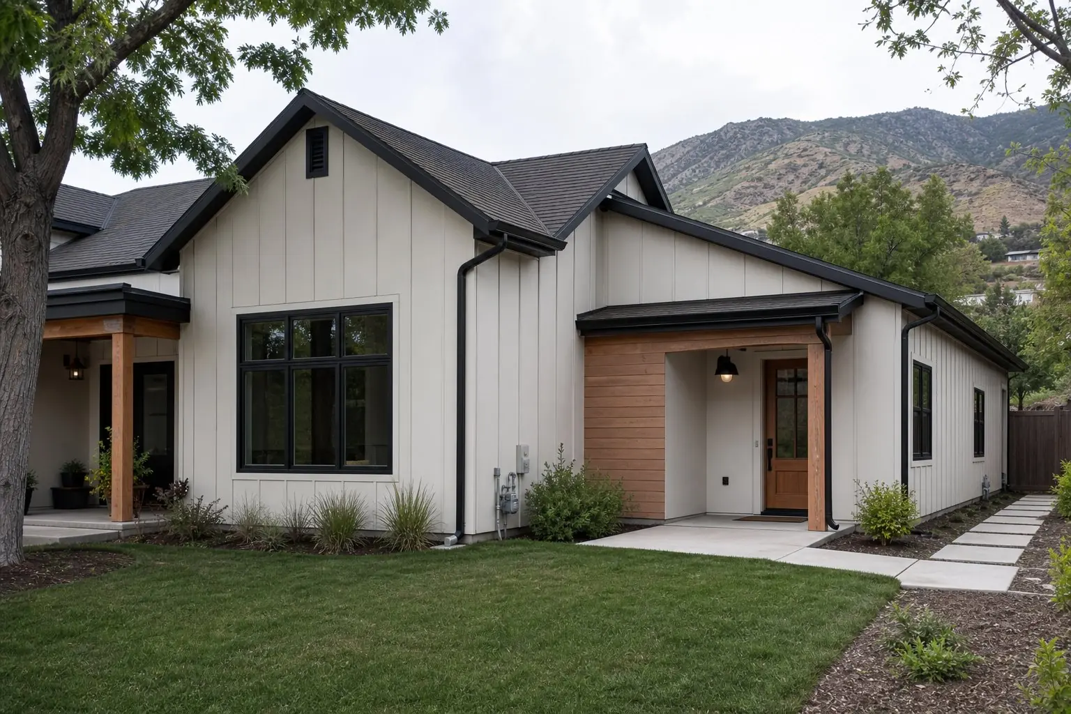 Single-story home with an attached ADU wing and a covered side entry